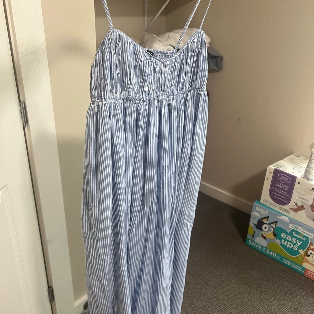 J. Crew Blue and White Striped Midi Dress